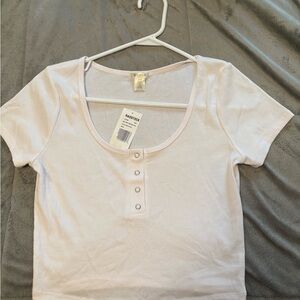 Scoop Neck Ribbed Crop Top - White